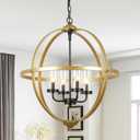 Chandelier Farmhouse Hanging Lighting, 4-Light Globe Orb Chandelier, Adjustable Modern Pendant Light Fixture for Dining Entryway Foyer, Black and Gold Finish (20'', 4-Light)
