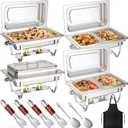 MEEZY 4 Pack 9QT Chafing Dish Buffet Set, Stainless Steel Buffet Chafers with Full Size, Half Size, Size Pan Foldable Catering Food Warmer for Wedding Banquet Catering Party
