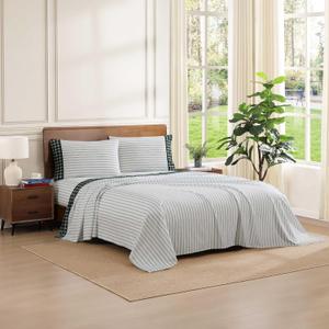 Tommy Hilfiger - Full Size Sheets Set, Crisp & Tailored Cooling Sheets with a Cotton Percale Lightweight Feel - Bed Sheets with Matching Pillowcases & Fitted Sheet (Cass Park Mix Green)