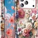 Hocase Heavy Duty Case for iPhone 17 Pro 6.3"", Rose Flowers | Shockproof Protection Soft Silicone Rubber+Hard Plastic Bumpers Hybrid Protective Case for Women & Girls