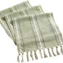 rismart Table Runner with Tassels Country Rustic Weave Stripe Runners Green 32 x 220 cm