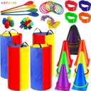 53 Pieces Outdoor Lawn Game Carnival Toss Set Potato Sack Race Bags Egg and Spoon Race Party Ring Bean Bag Tossing Cones Prizes for Adult Family Birthday Party Outdoor Game Supplies
