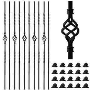 30 Pack Wrought Iron Balusters 44'' Hollow Staircase Balusters with Swivel Shoes Balusters for Staircase Interior Double Twist Stair Basket Decorative Spindles for Staircase Indoor