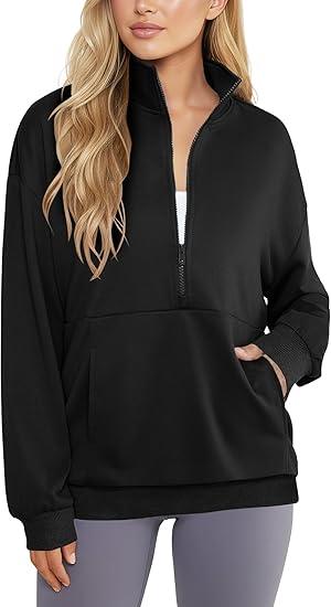 LYANER Women's Hoodies Side Slit Long Sleeve Thumb Hole Casual Loose Sweatshirts XL Black