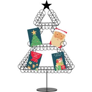 MorningRo Metal Christmas Card Holder Wreath Xmas Card Display Spiral Photo Holder Decorative Tabletop Photo Rack Spiral Wreath for Holiday Party Picture Table Gift (Black,Tree)