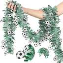 Soccer Tinsel Garland, 52FT Green Silver Artificial PET Garland with Soccer Cutouts, Reusable Hanging Decor for Soccer Party, Banquet, Senior Night, Graduation, Game Day Indoor Outdoor Football Decor