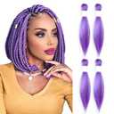 Light Purple Braiding Hair 12 Inch Pre Stretched Hair Short Straight Crochet Braids Yaki Texture Synthetic Fiber 4 Packs (Purple)