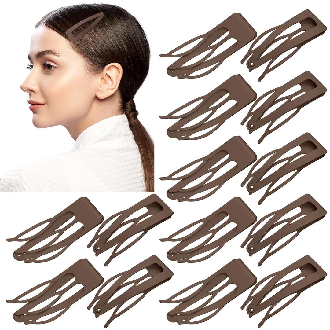 Chinco 24 Pcs Double Grip Hair Clips Metal Snap Clips Women Barrettes for Hair Making, Salon Supplies(Brown,2.8 Inch)