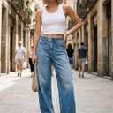 Women's Wide Loose Straight Leg Cargo Jeans Trendy High Waisted Jeans for Women Casual 90s Y2K Baggy Denim Pants with Pockets (Mid Blue XS)
