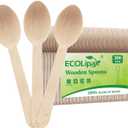 ECOLipak 300 Count Wooden Disposable Spoons, Compostable Wooden Spoons for Party, Camping, Traveling, Family Dinners