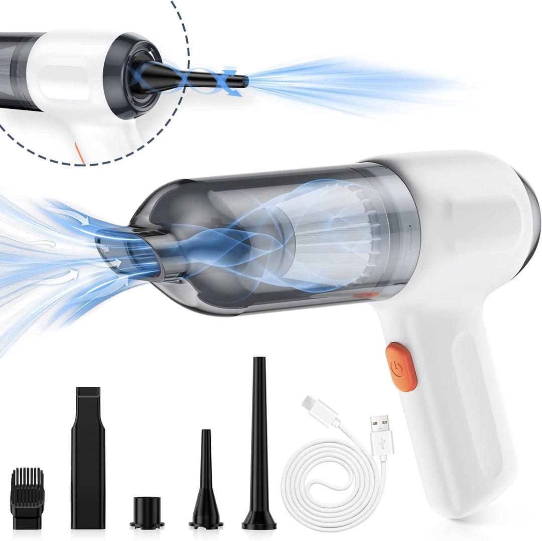 Fanisic Mini Vacuum, Cordless Handheld Car Vacuum Cleaner Rechargeable, 8000PA Strong Suction, 3 in1 Dust Buster & Air Blower & Hand Pump, Dry Use for Car, Keyboard, Inflate/Deflate Swim Ring (White)