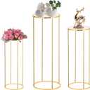 3PCS Cylinder Pedestal Stands for Parties, Gold Metal Plant Round Cylinder Stands for Party Flowers, Display Columns Pedestal Stand Cylinder Tables for Vases Birthday Party Backdrop Decorations, Round