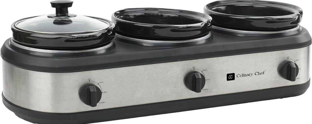 CULINARY CHEF, Triple Slow Cooker, Buffet Server 3 Pot, Food Warmer - Stainless