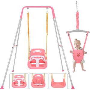 4-in-1 Height Adjustable Toddler Swing Set and Baby Jumper, Safe & Durable