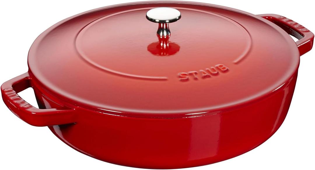STAUB Cast Iron Saut Pan, Chistera Lid, Round, 28 cm, 3.7 L, Cherry Red