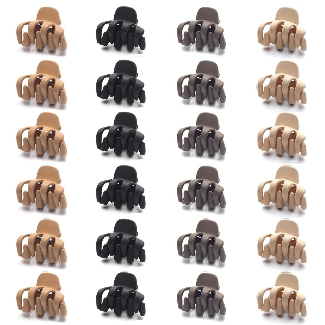 Cobahom 24 Pack Small Hair Claw Clips 1.2 Inch Plastic Matte Hair Clips for Thin Hair No-Slip Mini Hair Clip Hair Styling Accessories for Women and Girl (Black, Brown, Apricot, Chocolate)