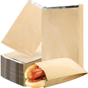 NROZIET 150 Pack Foil Sandwich Wrappers, 4 LB Insulated Hot Dog Wrap Pouch, Grease Resistance Paper Hamburgers Bags for Breakfast Lunch, Fast Food Truck, Serving, BBQ, Brown