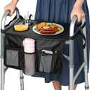 Walker Tray for Folding Walker, Trays for Walkers for Seniors Detachable with Cup Holder,Walker Trays for Rolling Folding Walker,Walker Accessories for Elderly (Black With Pockets 2.0)