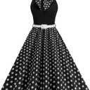 ODIZLI 1950s Dress for Women Retro Sleeveless Tie Neck Polka Dot Swing Dress with Belted Evening Party Cocktail Dresses (XL)
