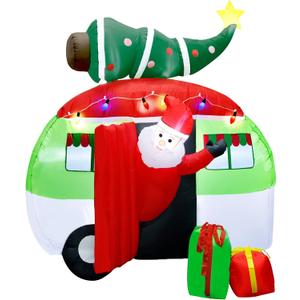 ATDAWN 7 ft Christmas Inflatable Santa Claus Driving a Car with Christmas Tree and Gift Boxes, Blow Up Lighted Yard Decoration, Inflatable Christmas Holiday Outdoor Lawn Yard Garden Decorations