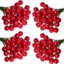 Lystaii 200pcs Artificial Holly Berries Mini 10 mm Christmas Fake Berries with Wire Stems Artificial Berry Fake Berry Stems Picks for Christmas Tree Decorations Wreath Party (Red and Green Stems)