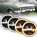 5 3/4 5.75 Inch LED Headlights 12V/24V Universal Daylight with Round Angel Eyes High/Low Switching 4 Light Modes LED Headlights with White Amber DRL for Motorcycle Car ATV UTV Truck Pickup 4PCS