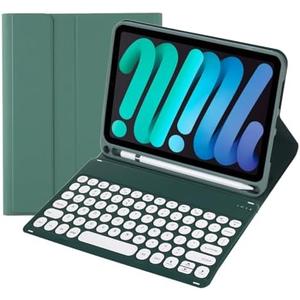 KcoxdCn Slim Candy Colors Keyboard Case Compatible with iPad mini 7 (A17 Pro) 2024 / iPad mini 6 (2021) 8.3 inch with Pencil Holder Mutil Angles Stand Cover Detachable Wireless Keyboard (Dark Green)