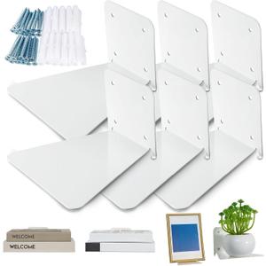 Jetec 6 Pack Invisible Floating Bookshelf Wall Mounted Floating Bookshelves Heavy Duty Book Organizers Hidden Book Shelf Metal Shelves Holder for Books Bedroom Living Room Home Office (White)