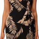 Women's Tropical Print Tie Waist Mini Dress Wrap V Neck Sleeveless Mini Boho Dresses (Large, Multicolor)