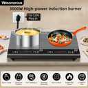 2 burner induction cooktop,110V 3000W 2 burner induction plate with Brushed Panel LED Knob Control, induction stove top with 9 Power Levels, Kids Lock & Timer,24 Inch double induction cooktop