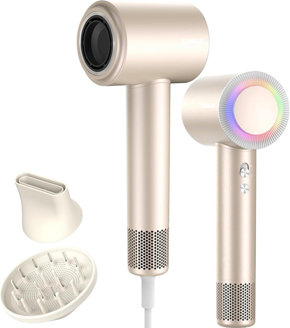 Hair Dryer, High Speed Ionic Blow Dryer, 160000 RPM, Low Noise,5X-Fast Drying, 2 Billion Negative Ions, Compact Blow Dryer with Magnetic Diffuser for Faster Drying All Hair Types(Iridescent)