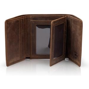 Stealth Mode Leather Trifold RFID Wallet For Men With Flip Out ID Holder | Top grain Napa leather, 3 ID windows, 11 card slots holding 15+ cards a great gift for dads, husbands, and sons
