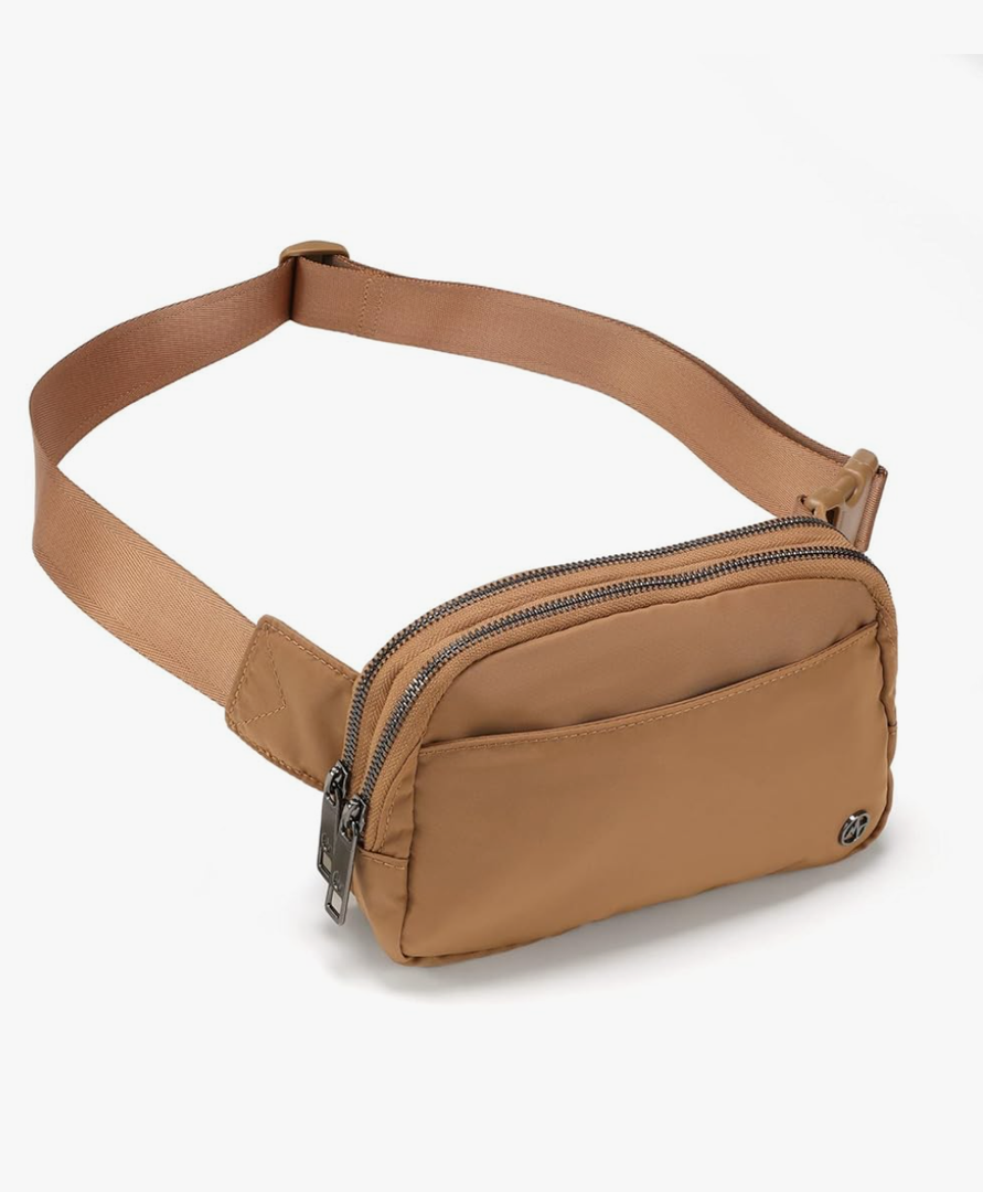 Pander Everywhere Belt Bag for Women, 5 Zipper Pockets Nylon Crossbody Fanny Pack Purse (Caramel Burnt)