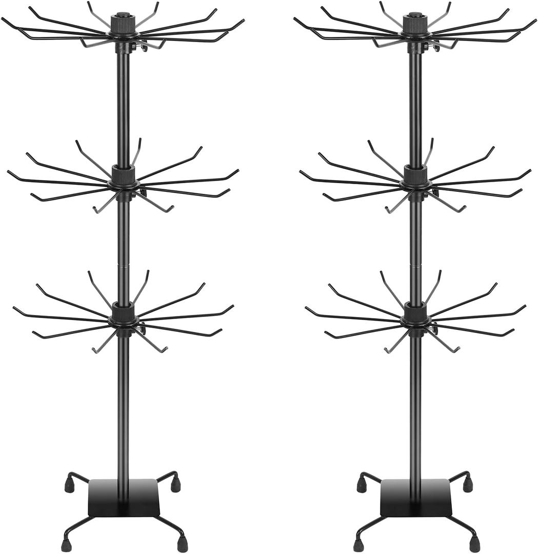 3 Tier Spinner Display Rack Retail Display Stand Metal Rotating Display Rack for Jewelry Keyring Socking HatsToysMovable Shop SpinnerAdjustable height Black,Pack of 2