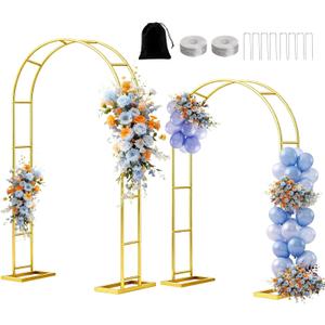 Metal Garden Arch Trellis Arbor Set of 2, 7.2FT+6FT Wedding Arch Stand with Steel Frame, Metal Pergola Arbor with Base for Decor Valentines Day Garden Trellis Climbing Plant, Bridal Party Ceremony (Bright Gold)