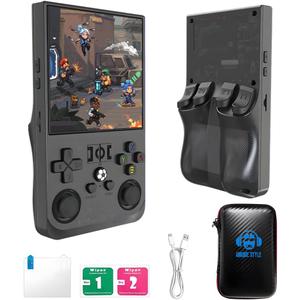 Retro Game Console R36MAX Handheld Game Console with 64GB Preloaded Games, Save/Load Function, 4.0" HD IPS Screen, Portable Emulator Console for Family, Adults & Nostalgic Players (Black R36MAX)