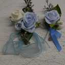 Fnize Blue Corsage and Boutonniere Set for Bride Groom Bridesmaids Groomsmen Wedding Homecoming Flowers Prom Suit Accessories, Rose Boutonniere and Wrist Corsage Flower