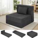 Fvkind Folding Sofa Bed, 4 in 1 Convertible Fold Out Single Chair Bed with Pillow, Memory Foam Futon Chair, Foldable Futon Couch, Foldable Sofa Mattress for Living Room, Bedroom, Guest Room, Dark Grey