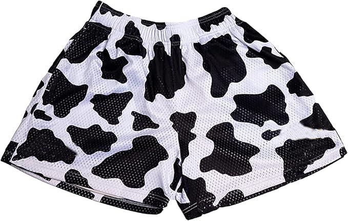 DIOTSR Mens Graphic Shorts Cool Streetwear Flat Front Shorts Workout Gym Athletic Shorts with Pockets, Cow, No Size Mark