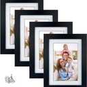 Giftgarden 4x6 Picture Frame Set of 4, 5x7 Frames Matted to 4 by 6 Pictures with Mat or 5 by 7 Photos Without Mat, Wall Hanging or Tabletop Display, Black
