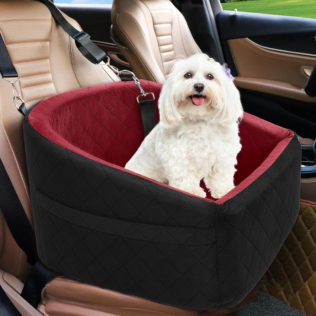 Dog Car Seat for Small Medium Dogs,Detachable Washable Dog Booster Seat Under 30lbs, Pet Car Seats Travel Bed with Storage Pockets and Safety BeltBlack/Red