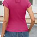 Tankaneo Womens Cap Sleeve Tops Crew Neck Ribbed Knit T Shirt Summer Casual Slim Fit Basic Tees Tshirt (Pink)