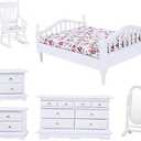 EatingBiting 1:12 Scale mini House Simulation Model Furniture Sets Bed Wardrobe Chair Dressing Mirror Mini Home Decoration Miniature Furniture Bed Dresser Mirror