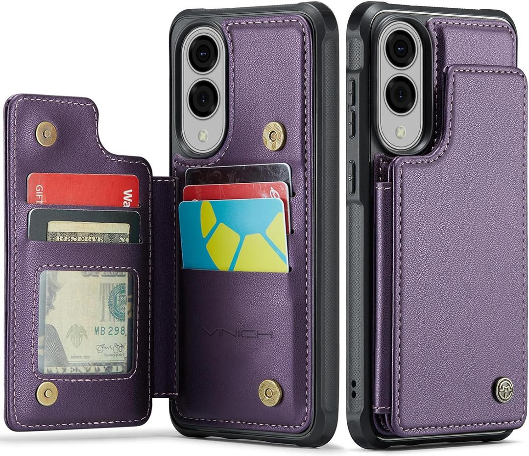 Vinich for Samsung Galaxy S25 Edge Wallet Case with Card Holder, RFID Blocking Credit Slots Kickstand Shockproof Phone Cover Fit for Galaxy S25 Edge 6.7" Purple
