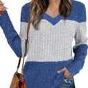 Women's Tops Fall Fashion Sweatshirts for Women V Neck Long Sleeve Sweaters Lightweight Dressy Casual Pullover (Small, Blue)