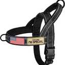 Forestpaw No Pull Dog Harness with Large Handle,Slip on Reflective Vest with Quick Release Buckle,Comfortable Flannel Lining for Medium Large Dogs Walking Training (Includes 3 Patches), Black, L