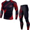 OEBLD Men's Workout Compression Clothes Long Sleeve Compression Shirts and Pants Thermal Base Layer Set (Red Dot), M