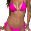 Women Two Piece Swimsuit Sexy Swimwear Halter String Triangle Bikini Sets (Medium, Rose Red)