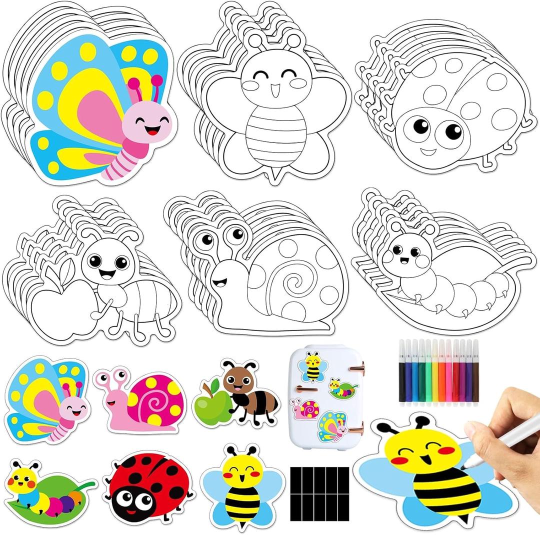30 Sets Spring Bug Arts Crafts Coloring Magnets Kits for Fridge Color Your Own Insect Bee Butterfly Ladybug DIY Magnetic Crafts for Spring Summer Party Decorations Classroom Home Activities Games