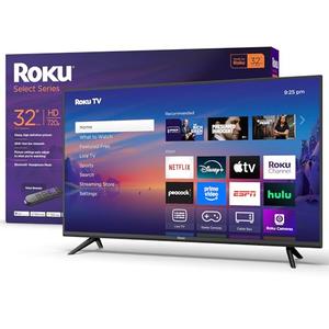 Roku Smart TV 2025 – 32-Inch Select Series, 720p HD TV – RokuTV with Voice Remote – Flat Screen LED Television with Wi-Fi for Streaming Live Local News, Sports, Family Entertainment